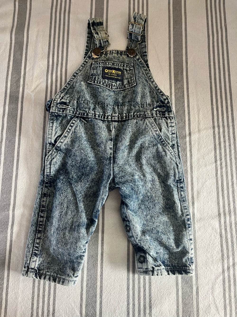 Vintage Paper Tag OshKosh B'gosh Acid-Wash Denim Overalls - Light Blue